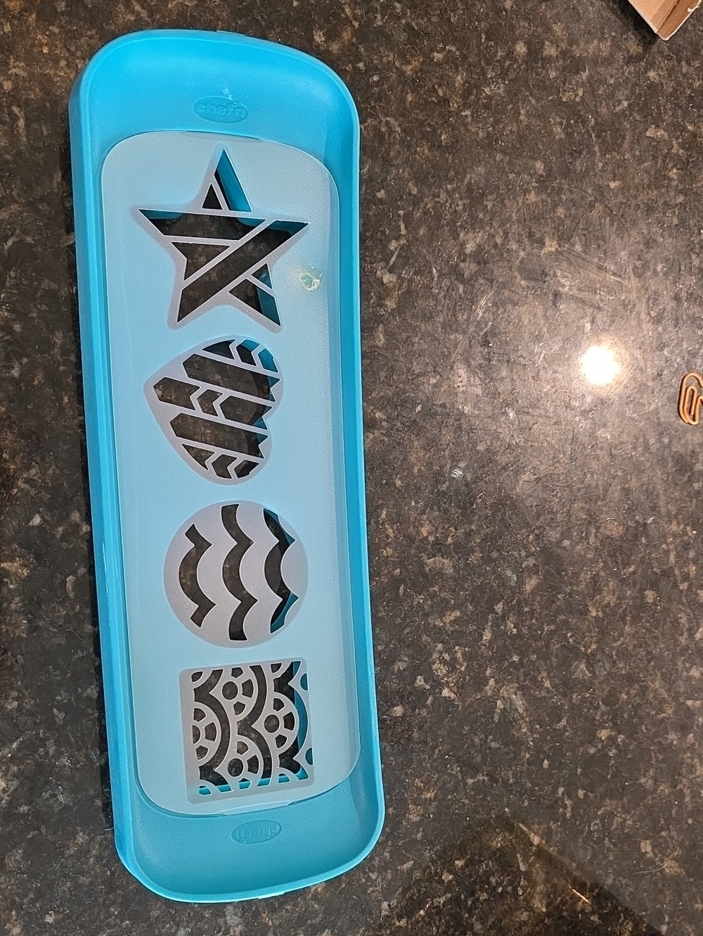 Aqua Blue Cookie Cutter with Star & Pattern Cutouts For Applying Sprinkles